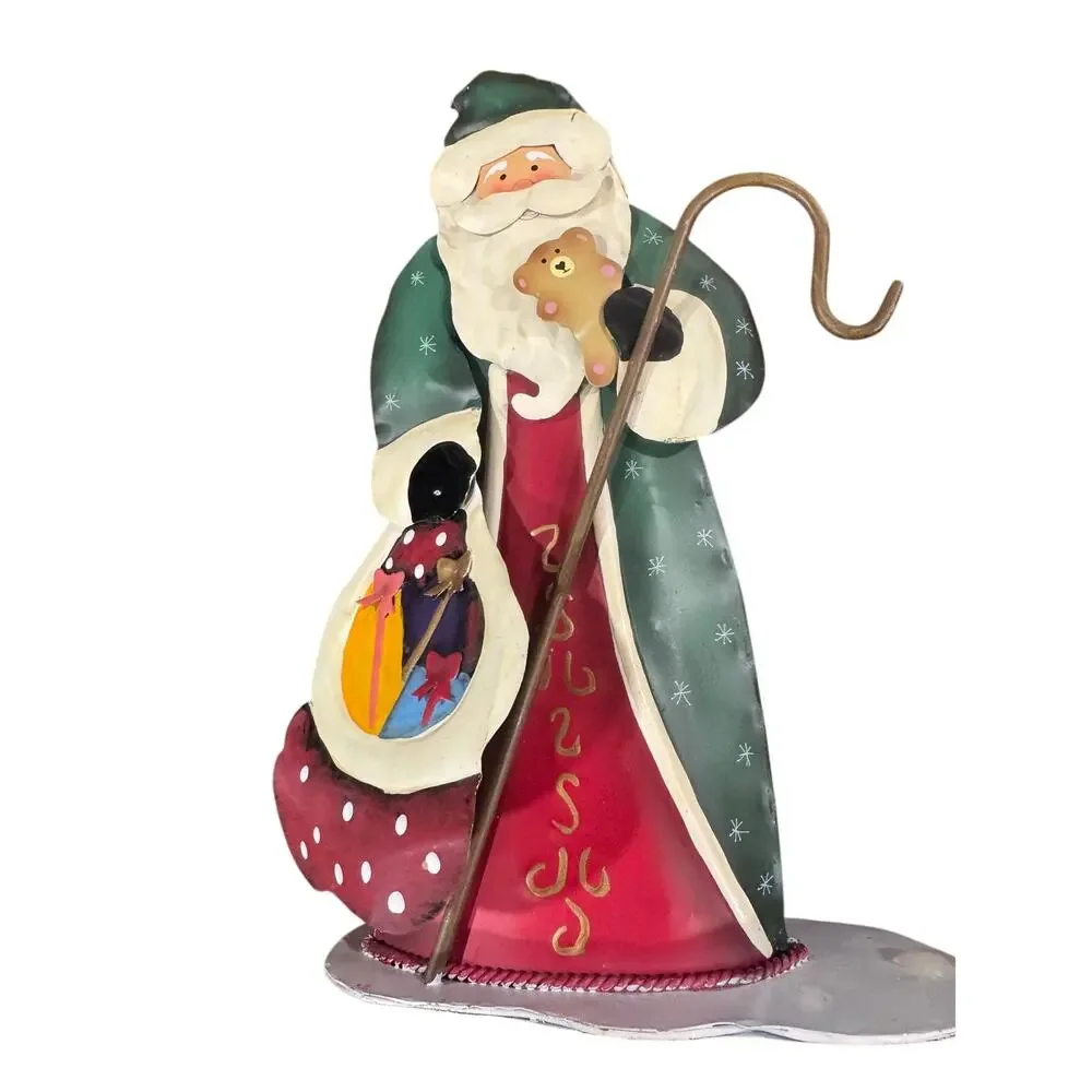 Dennis East 2002 Metal Santa Claus Christmas Stocking Holder Shelf Sitter Decor